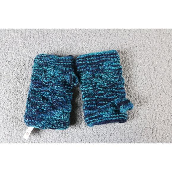 New NOBLE Equestrian Mittens Blue Green Wool Fleece Lined Fingerless Gloves - Picture 2 of 3